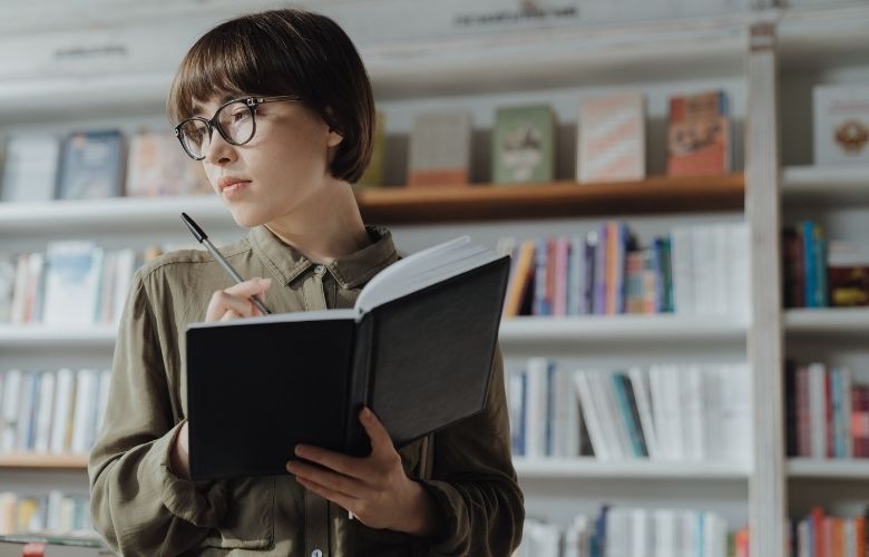writing at a bookstore