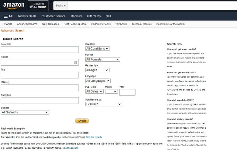 advanced search tool on amazon