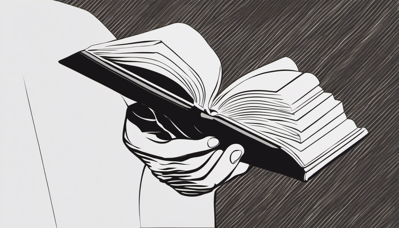 An image of a person holding a small book, with their hand hovering over the cover, as if ready to open it